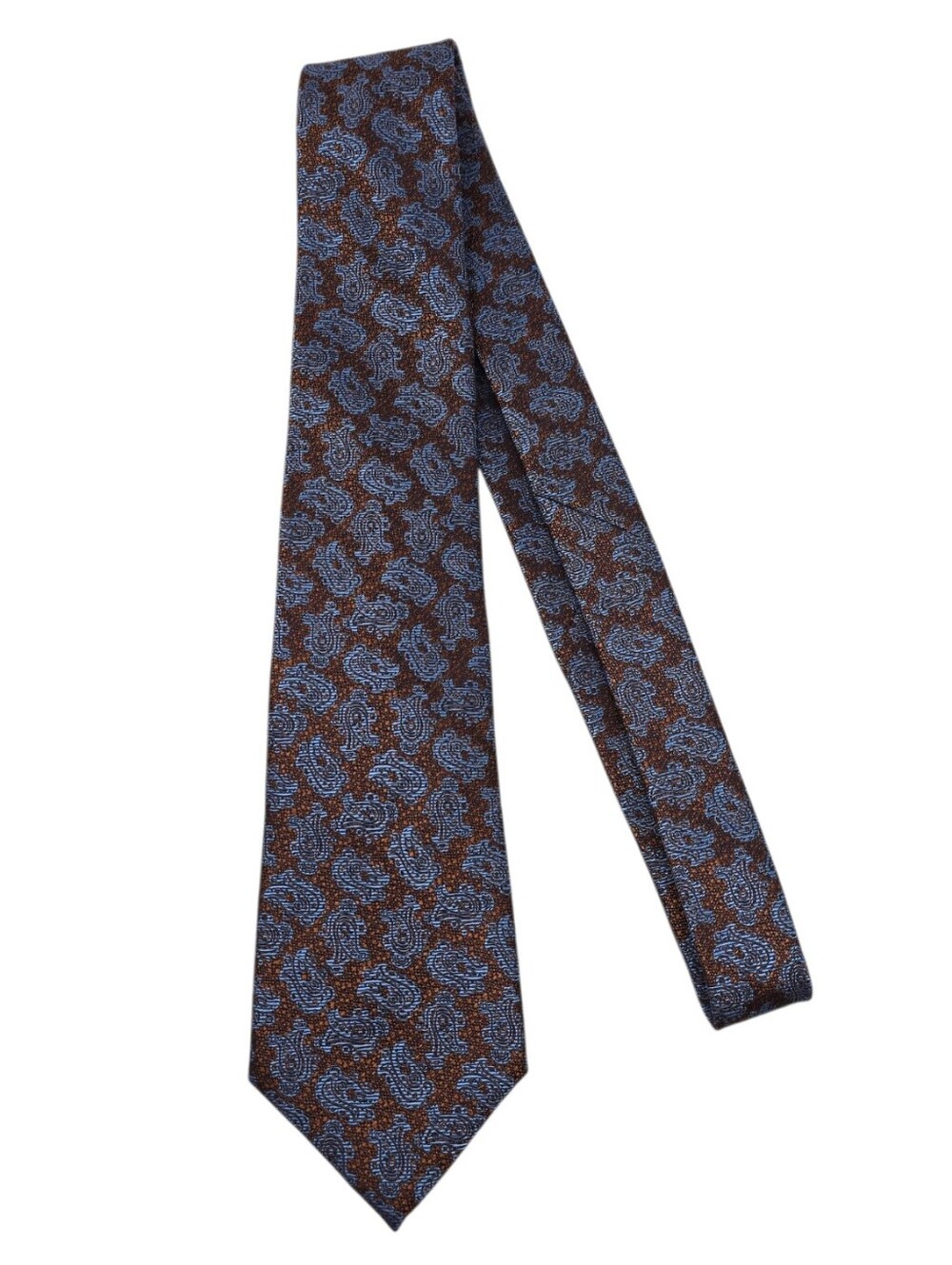 Ermenegildo Zegna Silk Paisley Neck Tie Copper Brown Blue Classic Width Reg - Picture 3 of 8